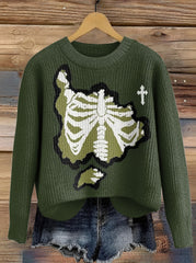 Women's Halloween Skull Print Crew Neck Sweater