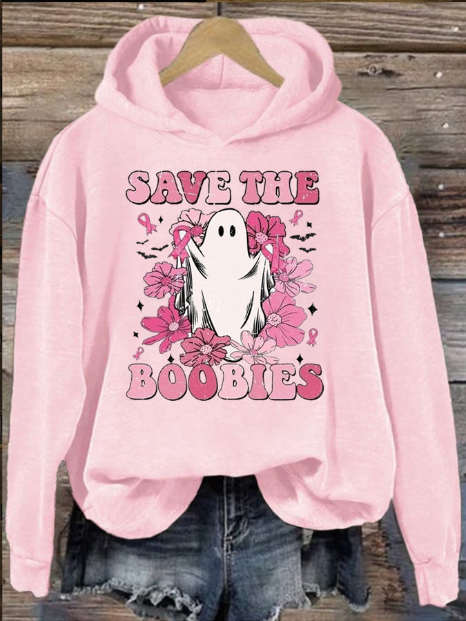 Women's Halloween Save The BOOBIES Print Hoodie
