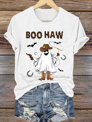 Women'S Boo Haw Halloween Cowboy Spooky Print Short Sleeve T-Shirt