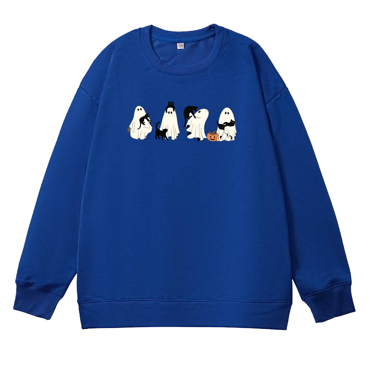 Halloween Ghost And Cat Pattern 100% 300g CottonCrew Neck Sweatshirt