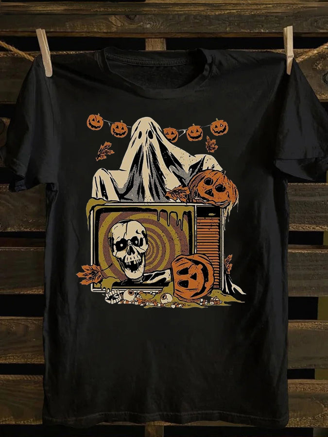 Unisex  Pumpkin Ghost Vintage cotton T-shirt
