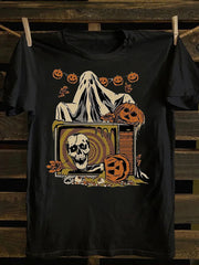 Unisex  Pumpkin Ghost Vintage cotton T-shirt