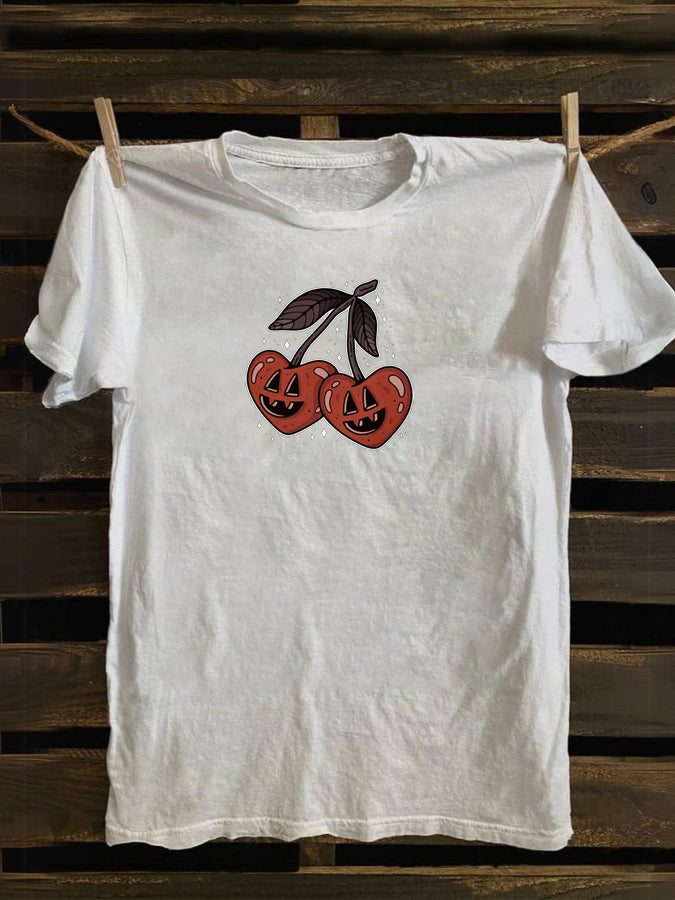 Unisex  Pumpkin  Cherry cotton T-shirt