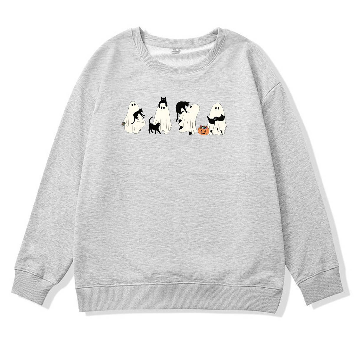 Halloween Ghost And Cat Pattern 100% 300g CottonCrew Neck Sweatshirt