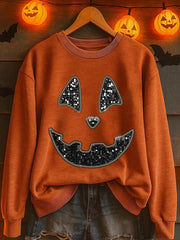 Women's Halloween Pumpkin Face Printed Sweatshirt