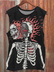 Unisex Casual  Halloween Flaming Skull  Printed Tank Top