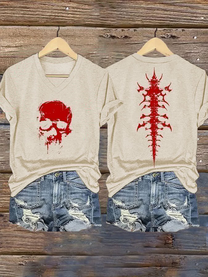 Women's Halloween Blood Skeleton Print Short Sleeve T-Shirt