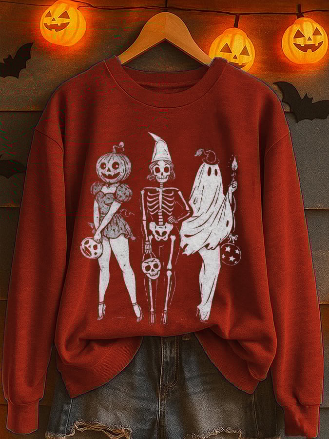 Women'S Casual Halloween Spooky Girl Squad Print Sweatshirt