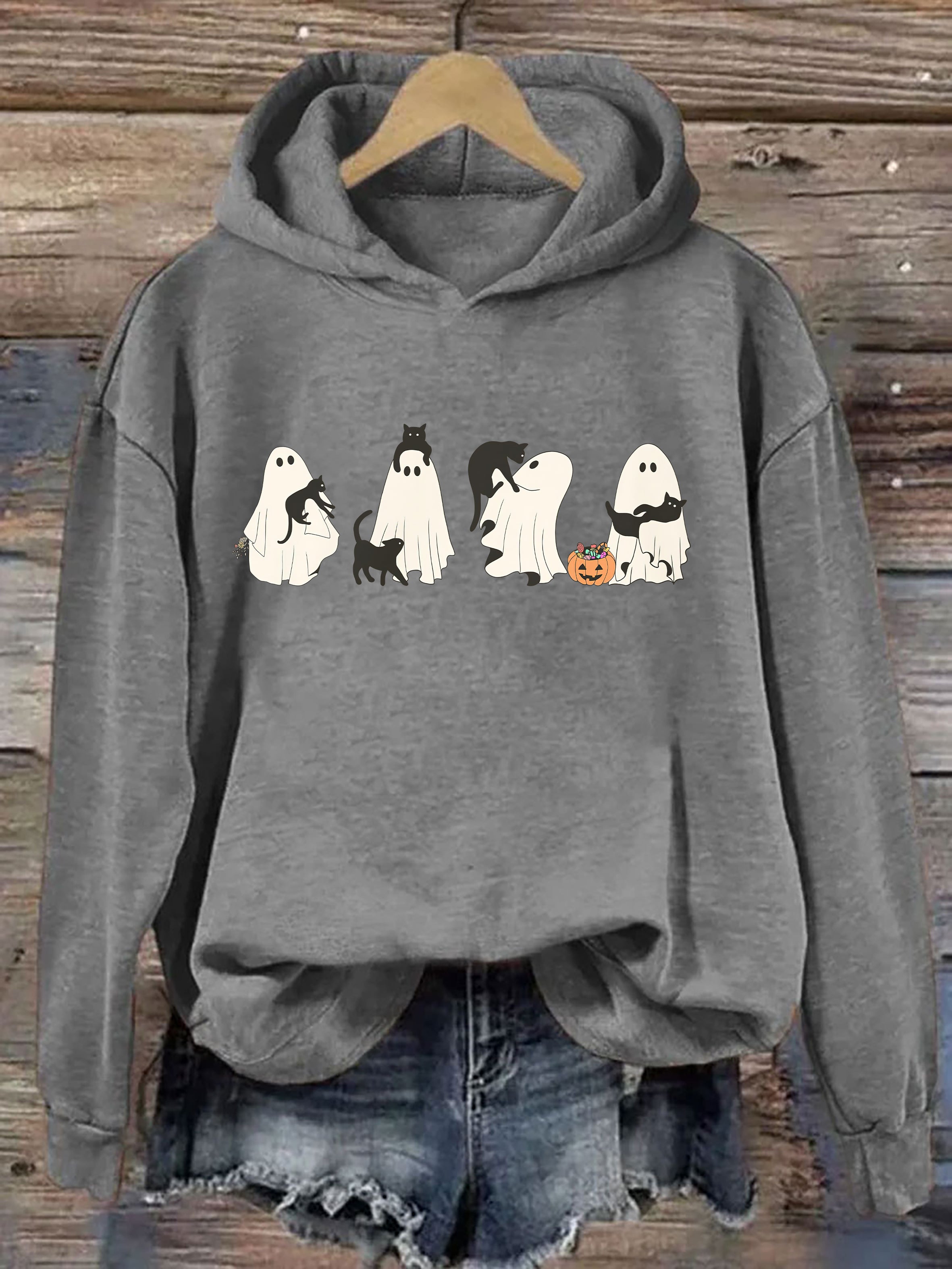 Halloween Black Cat & Ghost Hoodie
