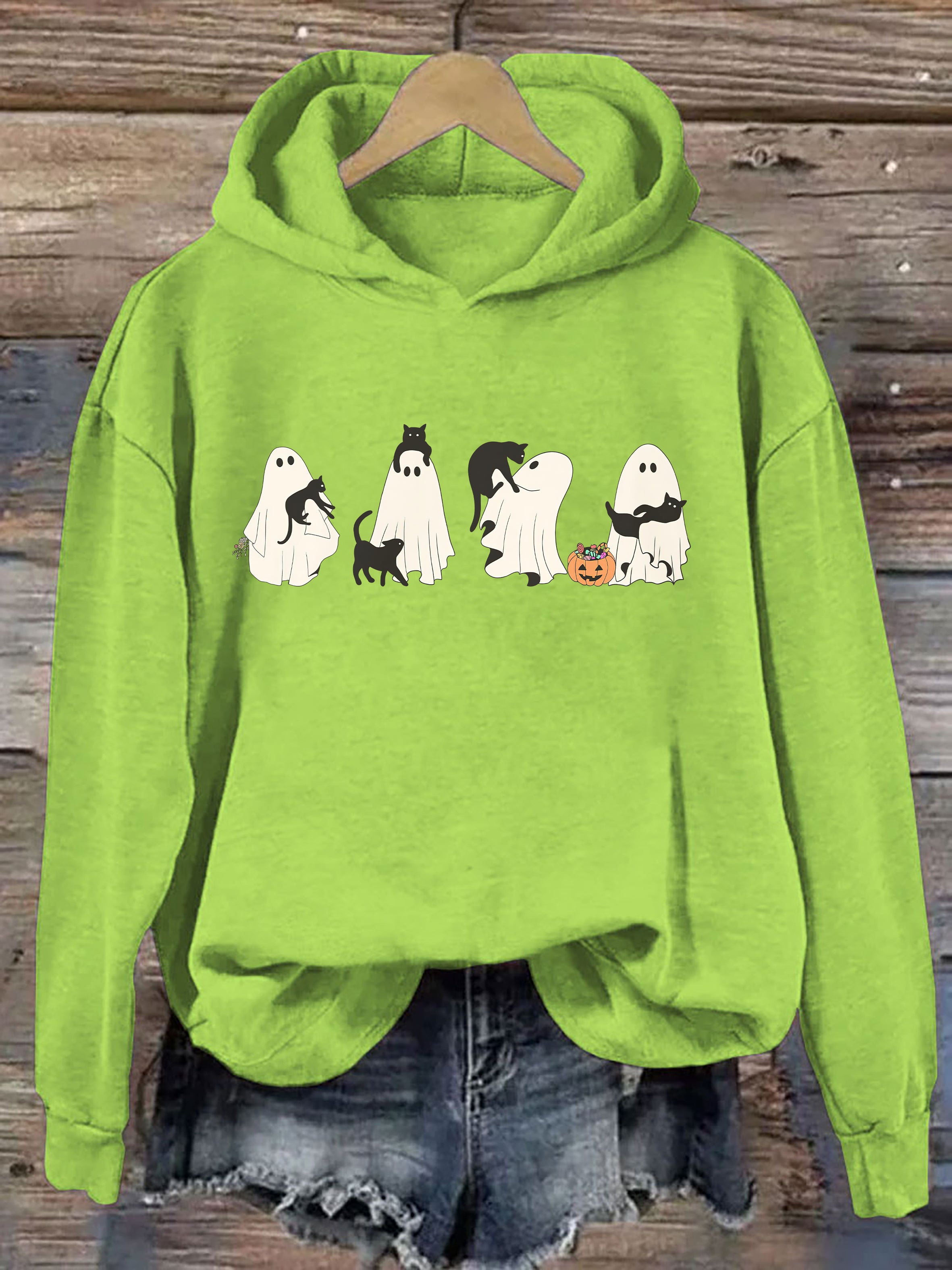 Halloween Black Cat & Ghost Hoodie
