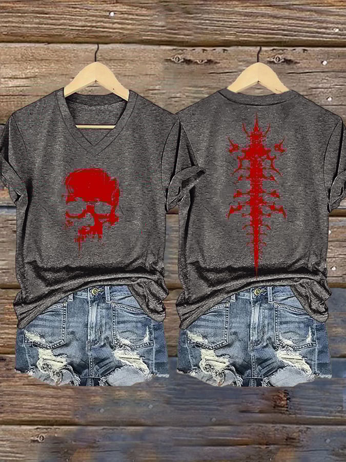 Women's Halloween Blood Skeleton Print Short Sleeve T-Shirt